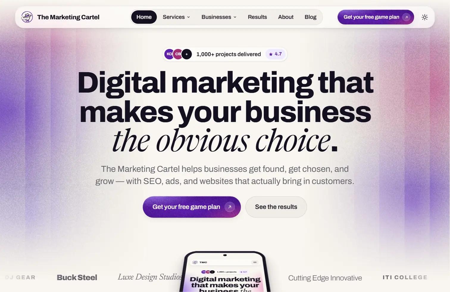 The Marketing Cartel's new site on a laptop