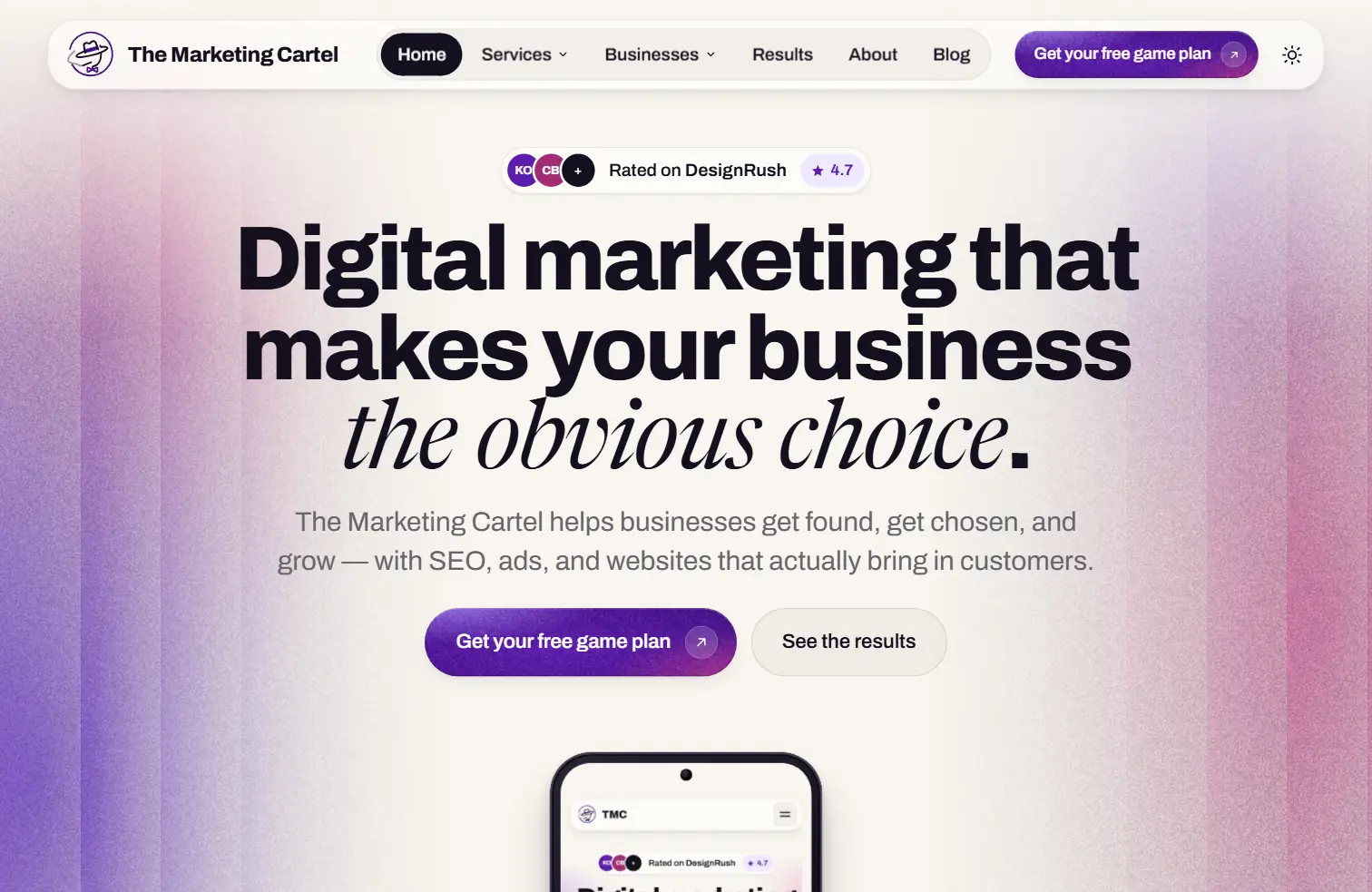 The Marketing Cartel's new site on a laptop